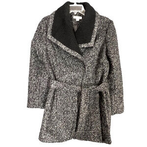 Coldwater Creek Coat Womens Medium Gray Wool Blend Belted Jacket Knit Collar